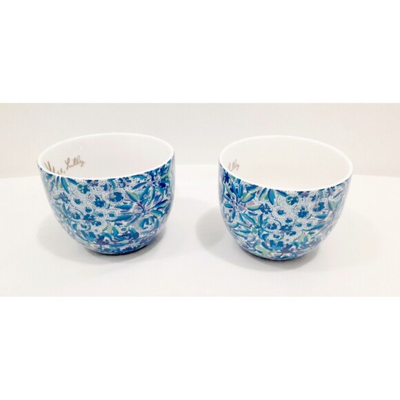 2 Lilly Pulitzer Coffee Cup Mug Teacups Porcelain Blue Floral Gold Handle 12oz - Picture 5 of 9